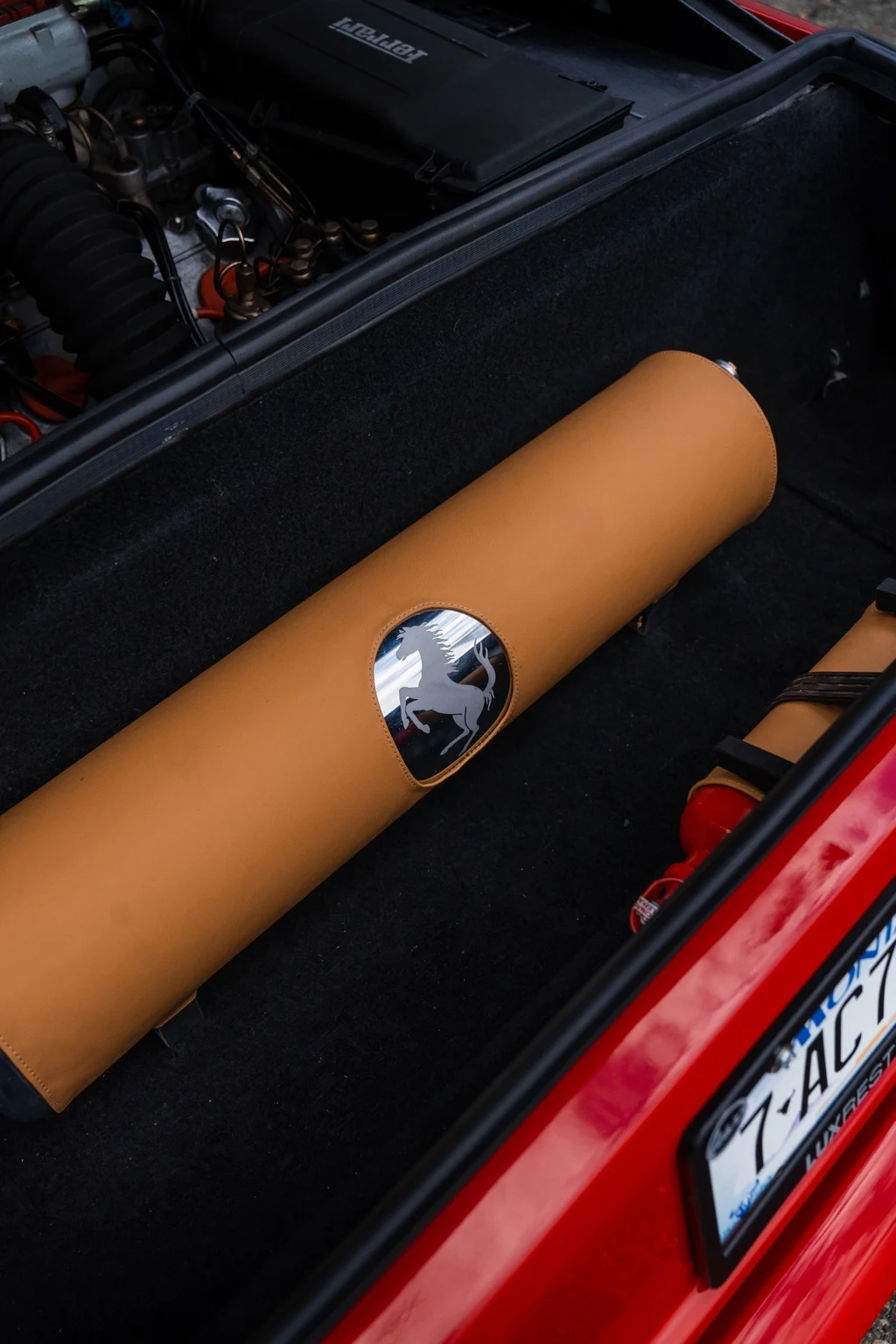 Leather-wrapped air tank for the featured air ride installation